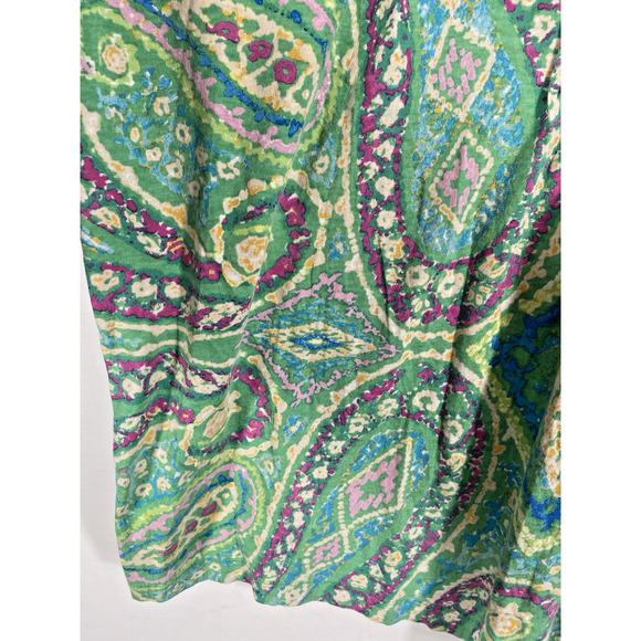 Ralph Lauren Top Size 2X Knit Green Paisley Print Peasant Henley Romantic Boho - Picture 8 of 12